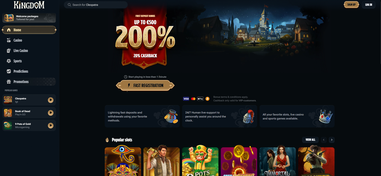 Page d'accueil de Kingdom Casino