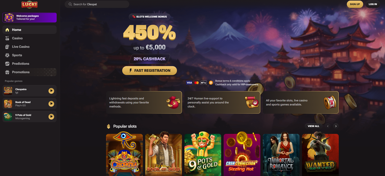 Page d'accueil de Lucki.Casino