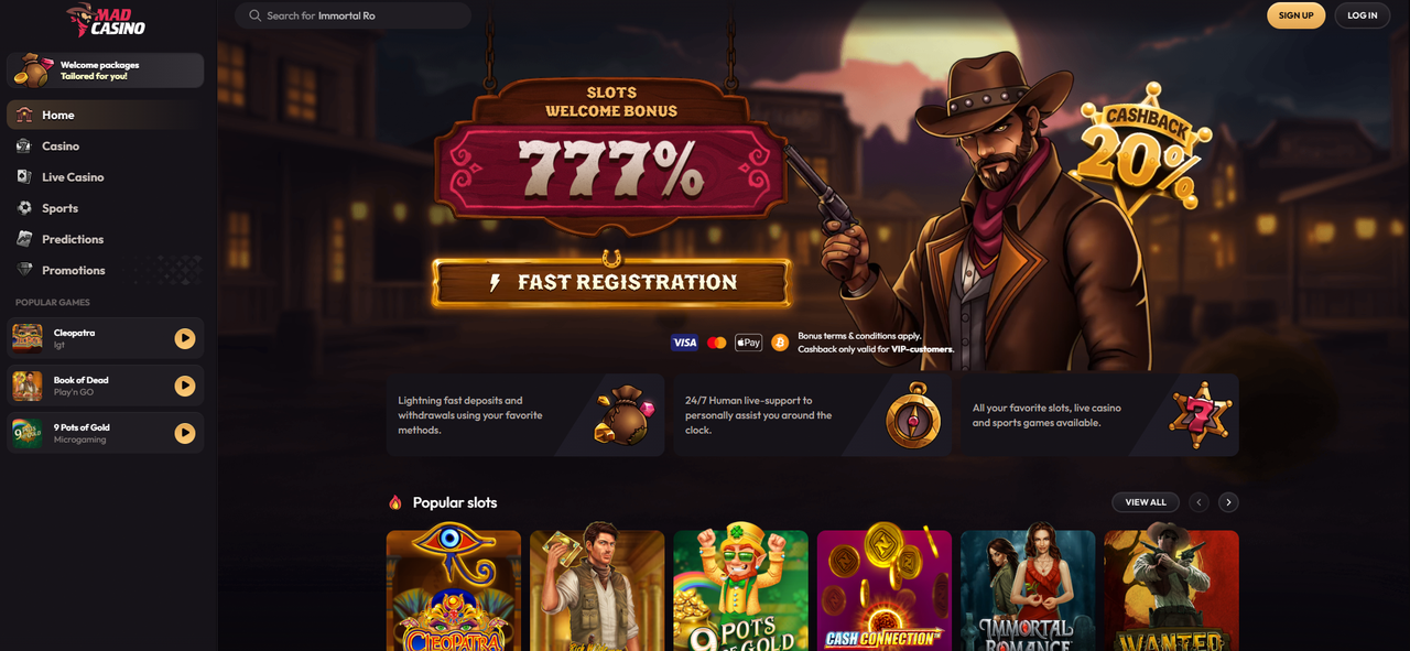 Page d'accueil de MadCasino